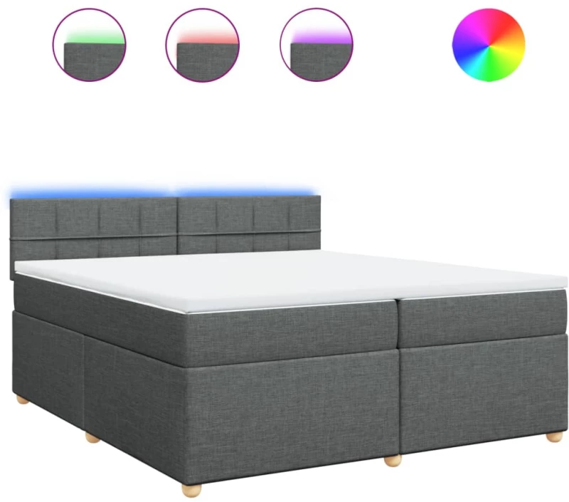 vidaXL Κρεβάτι Boxspring με Στρώμα Σκούρο Γκρι 200x200 εκ. Υφασμάτινο