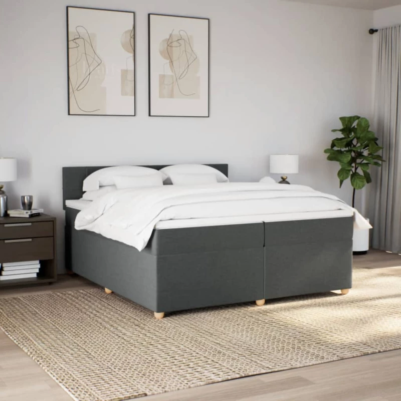 vidaXL Κρεβάτι Boxspring με Στρώμα Σκούρο Γκρι 200x200 εκ. Υφασμάτινο