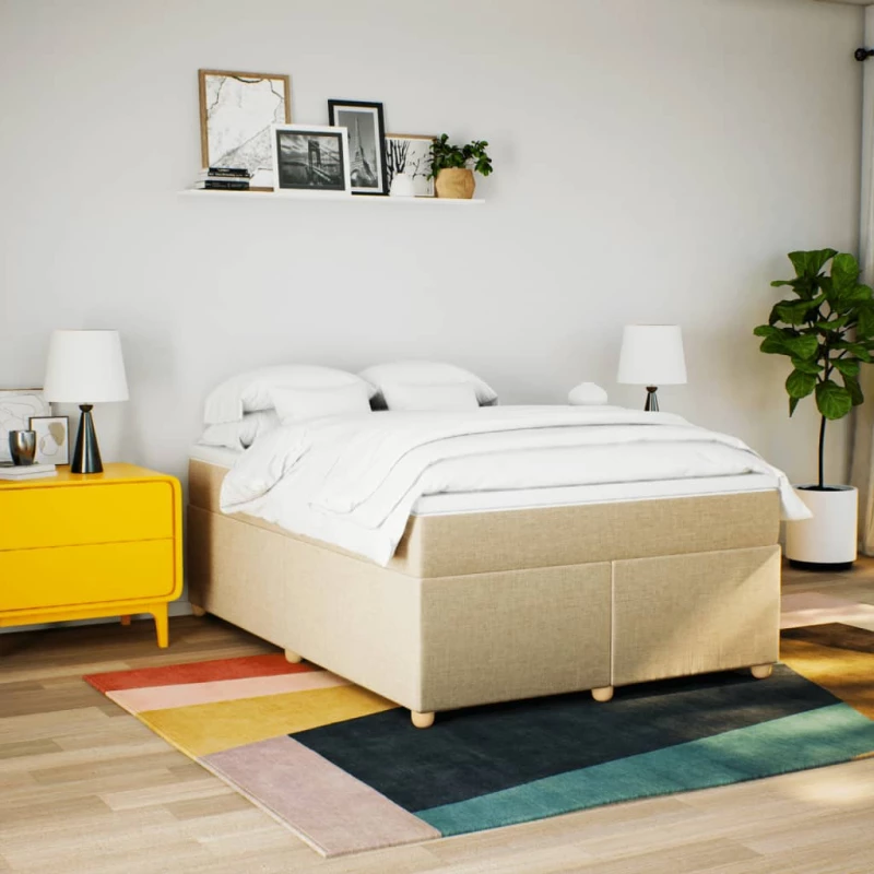 vidaXL Κρεβάτι Boxspring με Στρώμα Κρεμ 140x200 εκ. Υφασμάτινο