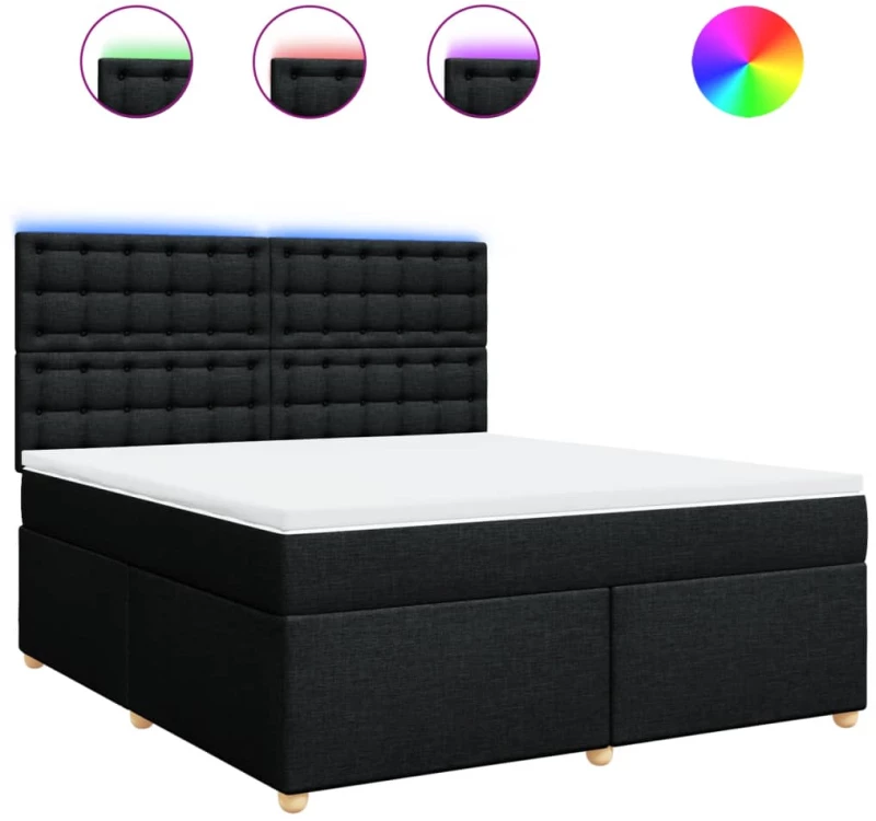 vidaXL Κρεβάτι Boxspring με Στρώμα Μαύρο 180x200 εκ. Υφασμάτινο