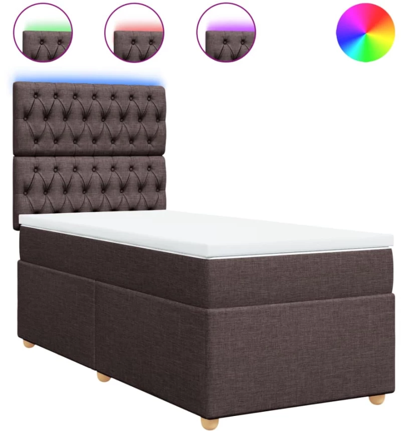vidaXL Κρεβάτι Boxspring με Στρώμα Σκούρο Καφέ 90x200 εκ. Υφασμάτινο