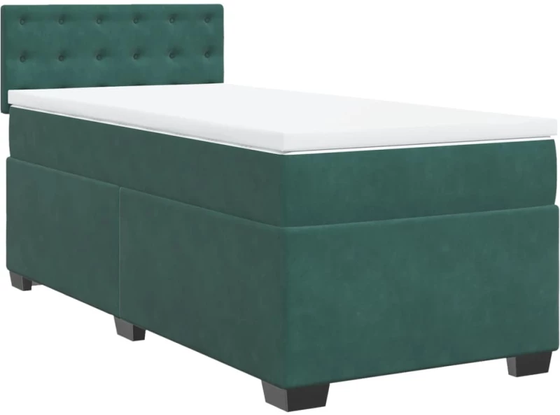 vidaXL Κρεβάτι Boxspring με Στρώμα Σκούρο Πράσινο 90x200 εκ. Βελούδινο