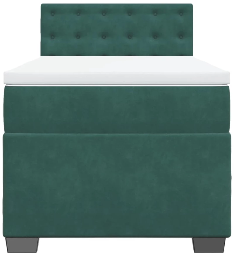 vidaXL Κρεβάτι Boxspring με Στρώμα Σκούρο Πράσινο 90x200 εκ. Βελούδινο