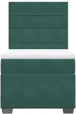 vidaXL Κρεβάτι Boxspring με Στρώμα Σκούρο Πράσινο 90x200 εκ. Βελούδινο