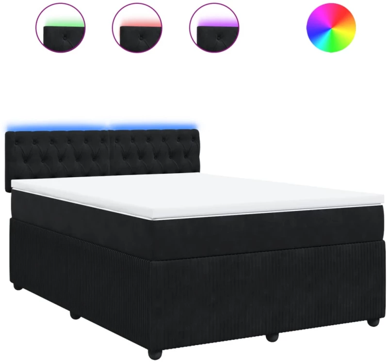 vidaXL Κρεβάτι Boxspring με Στρώμα Μαύρο 140x200 εκ. Βελούδινο