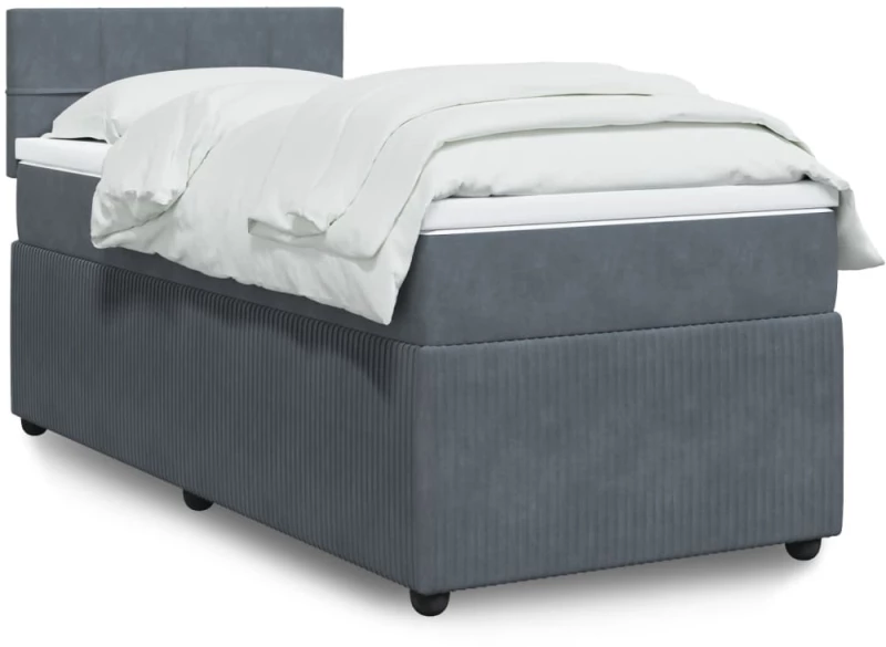 vidaXL Κρεβάτι Boxspring με Στρώμα Σκούρο Γκρι 90x190 εκ. Βελούδινο