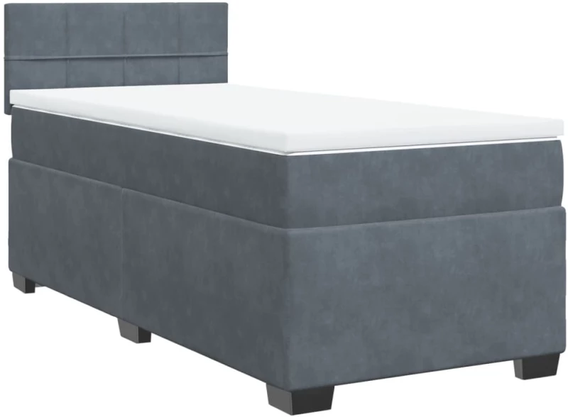 vidaXL Κρεβάτι Boxspring με Στρώμα Σκούρο Γκρι 90x200 εκ. Βελούδινο