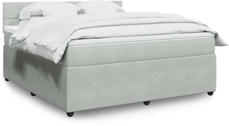vidaXL Κρεβάτι Boxspring με Στρώμα Ανοιχτό Γκρι 180x200 εκ. Βελούδινο