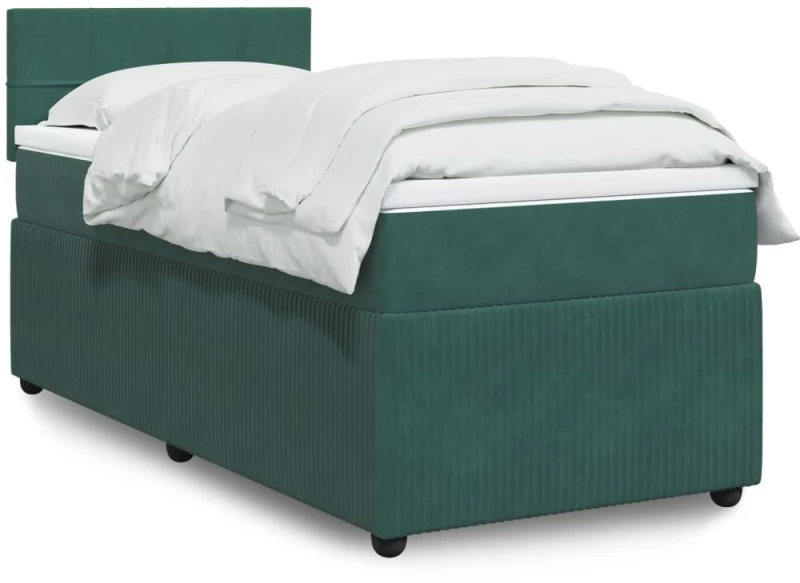vidaXL Κρεβάτι Boxspring με Στρώμα Σκούρο Πράσινο 90x190 εκ. Βελούδινο