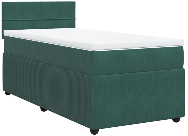 vidaXL Κρεβάτι Boxspring με Στρώμα Σκούρο Πράσινο 90x190 εκ. Βελούδινο
