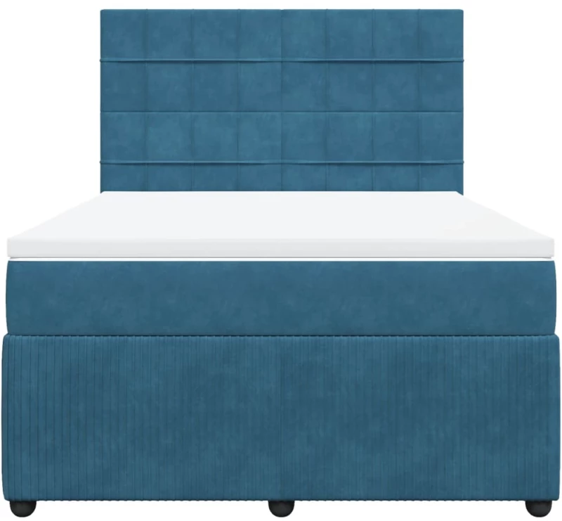 vidaXL Κρεβάτι Boxspring με Στρώμα Σκούρο Μπλε 140x200 εκ. Βελούδινο