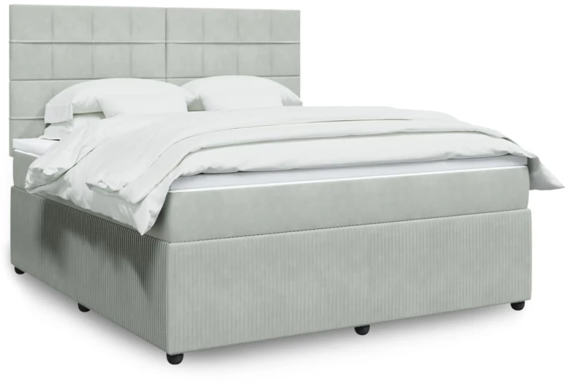 vidaXL Κρεβάτι Boxspring με Στρώμα Ανοιχτό Γκρι 180x200 εκ. Βελούδινο