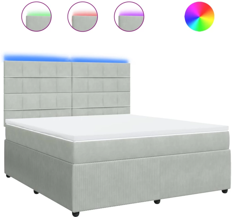 vidaXL Κρεβάτι Boxspring με Στρώμα Ανοιχτό Γκρι 180x200 εκ. Βελούδινο