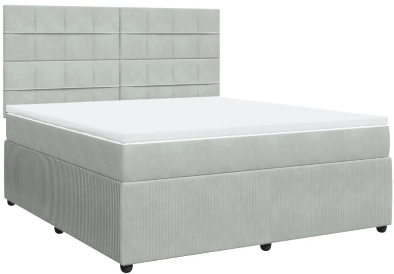 vidaXL Κρεβάτι Boxspring με Στρώμα Ανοιχτό Γκρι 180x200 εκ. Βελούδινο