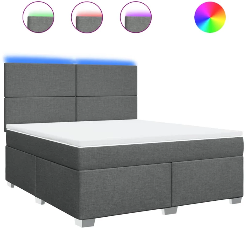 vidaXL Κρεβάτι Boxspring με Στρώμα Σκούρο Γκρι 180x200 εκ Υφασμάτιν
