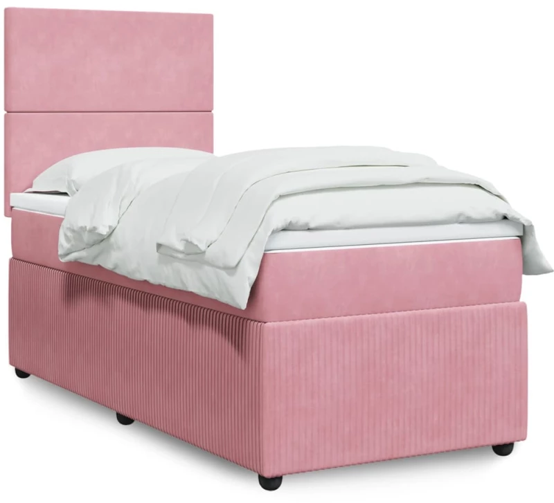 vidaXL Κρεβάτι Boxspring με Στρώμα Ροζ 90x200 εκ. Βελούδινο