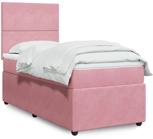 vidaXL Κρεβάτι Boxspring με Στρώμα Ροζ 90x200 εκ. Βελούδινο
