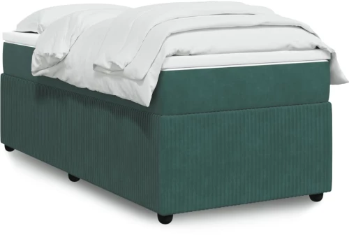 vidaXL Κρεβάτι Boxspring με Στρώμα Σκούρο Πράσινο 90x200 εκ. Βελούδινο