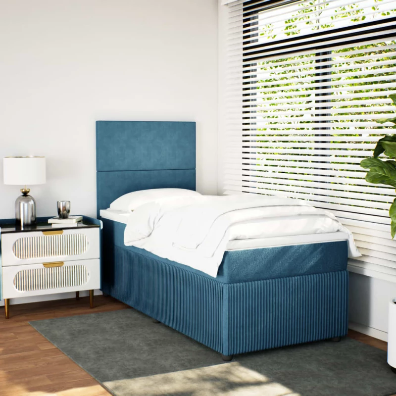 vidaXL Κρεβάτι Boxspring με Στρώμα Μπλε 90x200 εκ. Βελούδινο