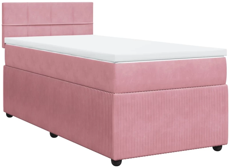 vidaXL Κρεβάτι Boxspring με Στρώμα Ροζ 90x200 εκ. Βελούδινο