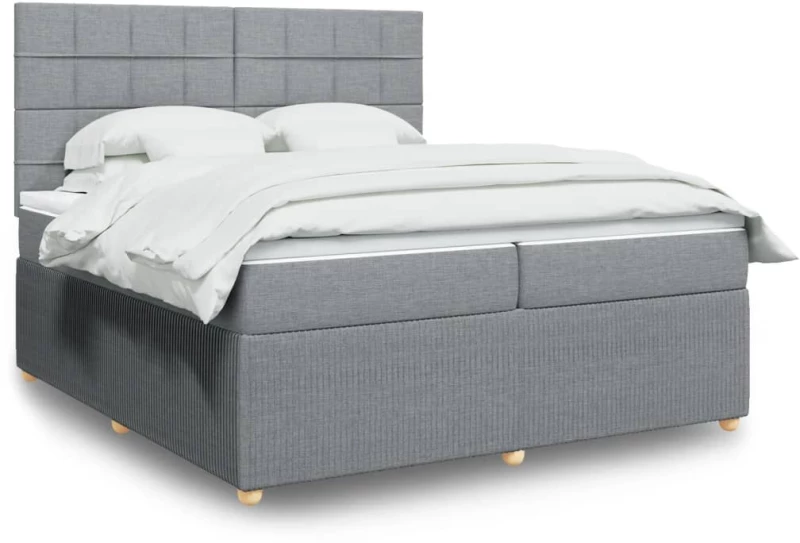 vidaXL Κρεβάτι Boxspring με Στρώμα Ανοιχτό Γκρι 200x200 εκ. Υφασμάτινο