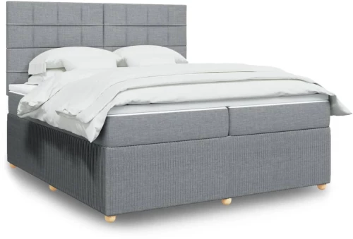 vidaXL Κρεβάτι Boxspring με Στρώμα Ανοιχτό Γκρι 200x200 εκ. Υφασμάτινο