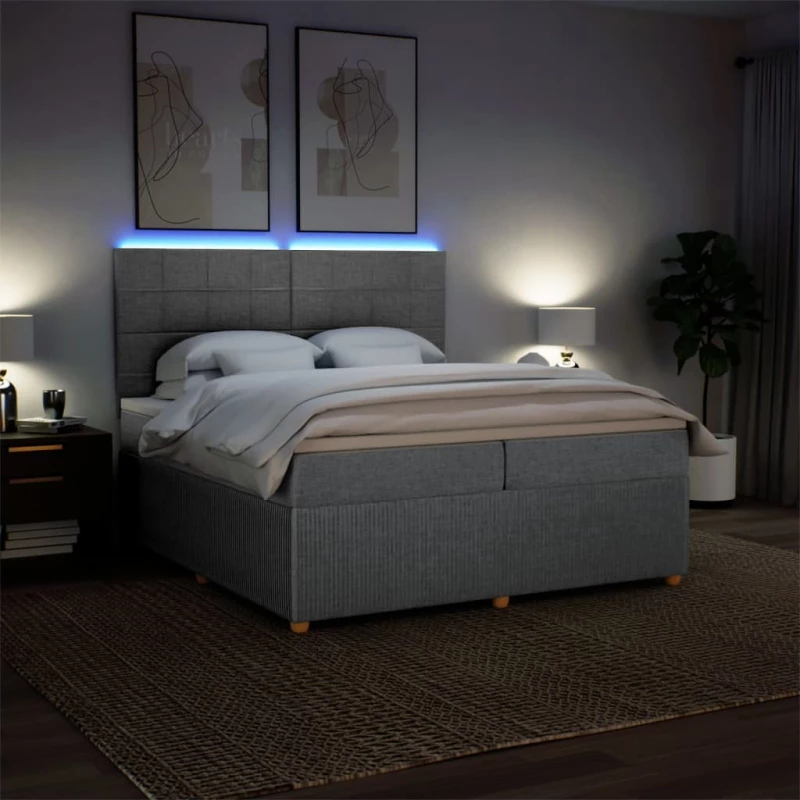 vidaXL Κρεβάτι Boxspring με Στρώμα Ανοιχτό Γκρι 200x200 εκ. Υφασμάτινο