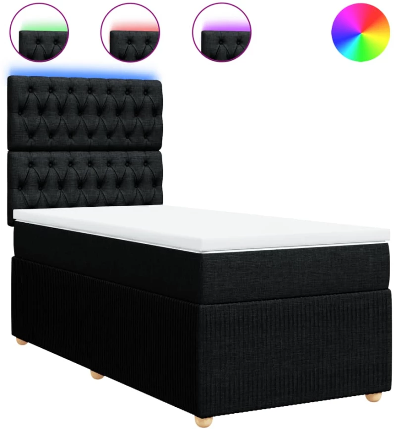 vidaXL Κρεβάτι Boxspring με Στρώμα Μαύρο 80 x 200 εκ. Υφασμάτινο