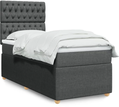 vidaXL Κρεβάτι Boxspring με Στρώμα Σκούρο Γκρι 100x200 εκ. Υφασμάτινο