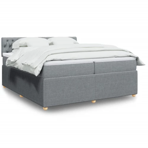 vidaXL Κρεβάτι Boxspring με Στρώμα Ανοιχτό Γκρι 200x200 εκ. Υφασμάτινο