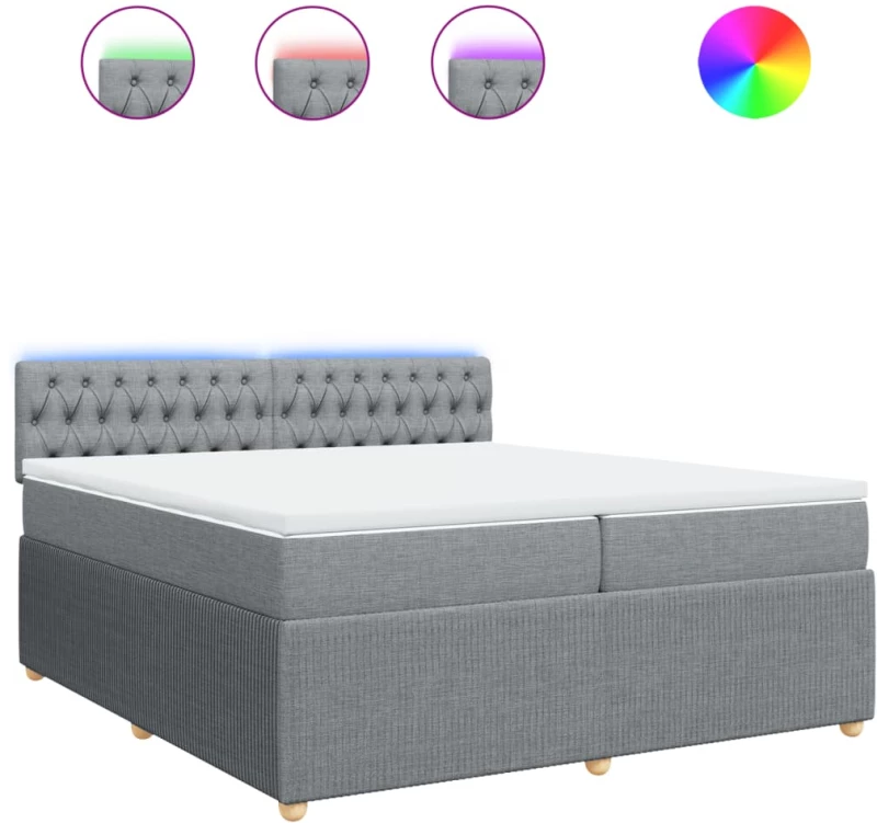 vidaXL Κρεβάτι Boxspring με Στρώμα Ανοιχτό Γκρι 200x200 εκ. Υφασμάτινο