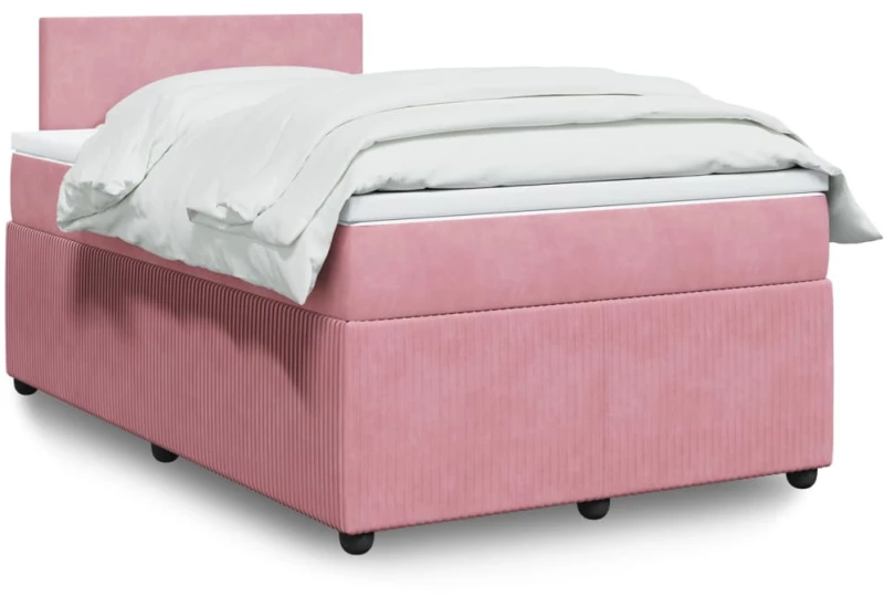 vidaXL Κρεβάτι Boxspring με Στρώμα Ροζ 120x200 εκ. Βελούδινο