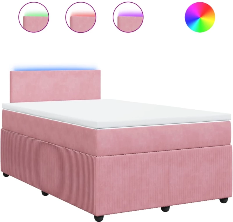 vidaXL Κρεβάτι Boxspring με Στρώμα Ροζ 120x200 εκ. Βελούδινο