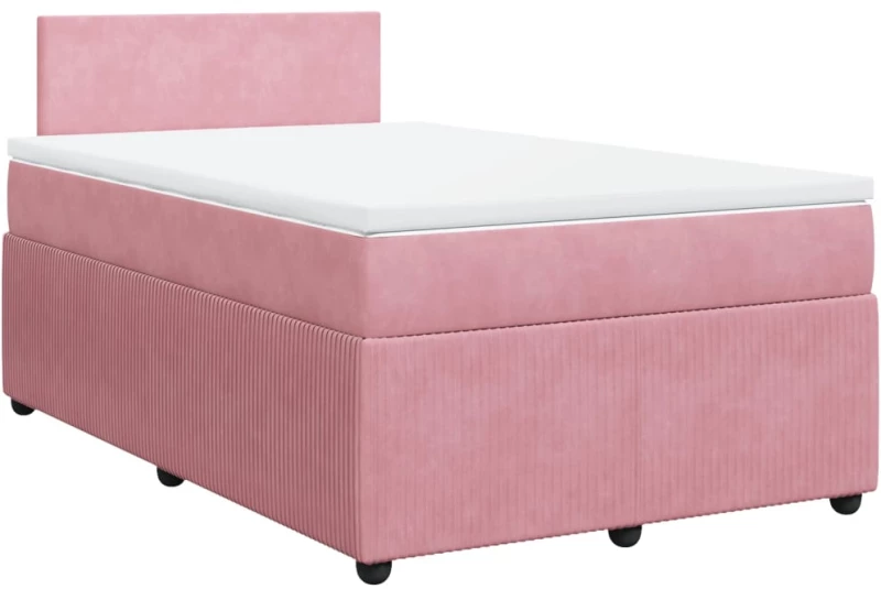 vidaXL Κρεβάτι Boxspring με Στρώμα Ροζ 120x200 εκ. Βελούδινο