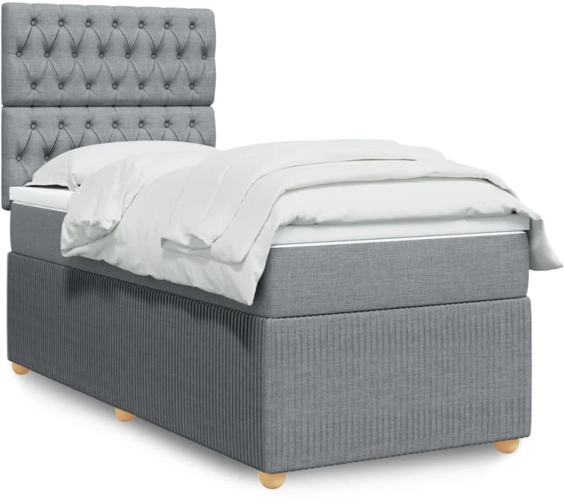 vidaXL Κρεβάτι Boxspring με Στρώμα Ανοιχτό Γκρι 100x200 εκ. Υφασμάτινο