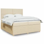 vidaXL Κρεβάτι Boxspring με Στρώμα Κρεμ 200x200 εκ. Υφασμάτινο