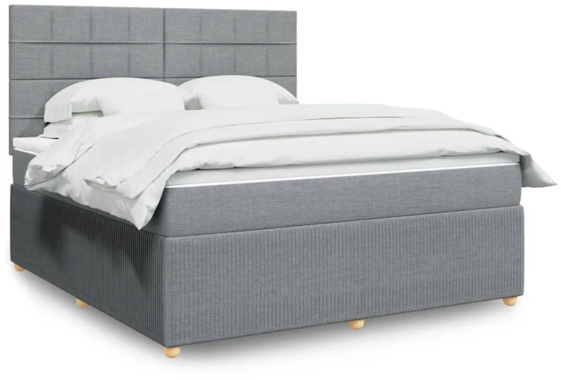 vidaXL Κρεβάτι Boxspring με Στρώμα Ανοιχτό Γκρι 180x200 εκ. Υφασμάτινο