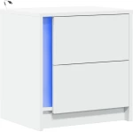 vidaXL Κομοδίνο με Φώτα LED Λευκό από Επεξεργασμένο ξύλο