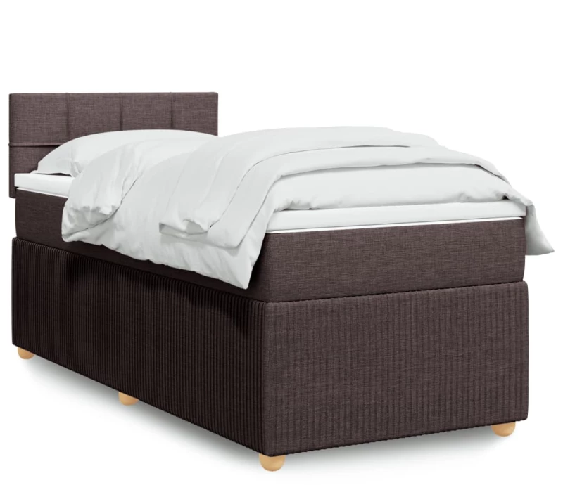 vidaXL Κρεβάτι Boxspring με Στρώμα Σκούρο Καφέ 90x200 εκ. Υφασμάτινο