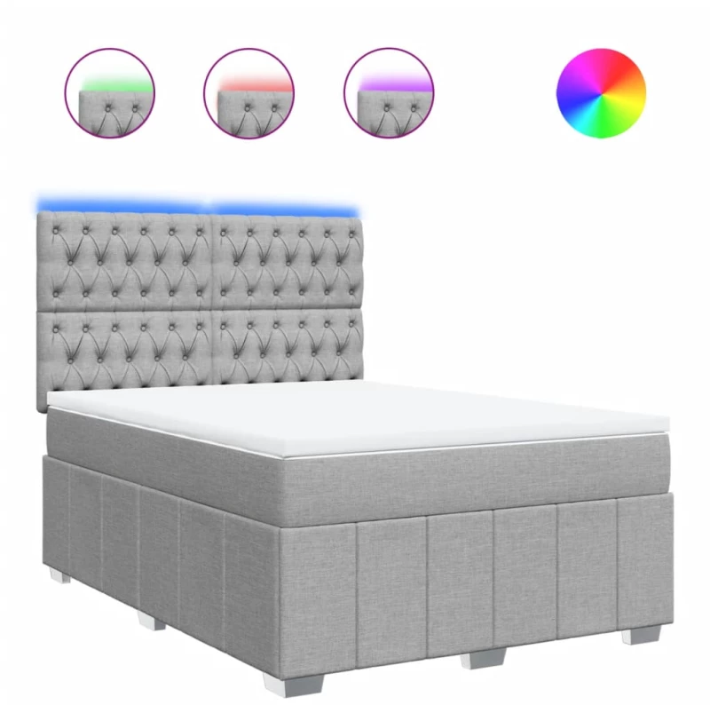 vidaXL Κρεβάτι Boxspring με Στρώμα Ανοιχτό Γκρι 140x190 εκ. Υφασμάτινο