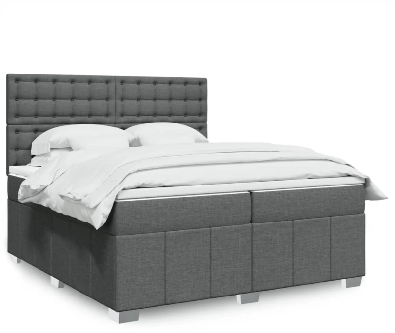 vidaXL Κρεβάτι Boxspring με Στρώμα Σκούρο Γκρι 200x200 εκ. Υφασμάτινο