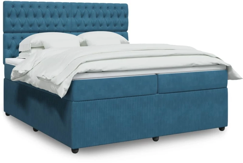 vidaXL Κρεβάτι Boxspring με Στρώμα Σκούρο Μπλε 200x200 εκ. Βελούδινο