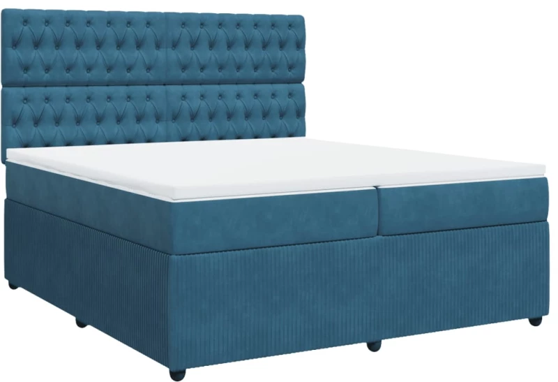 vidaXL Κρεβάτι Boxspring με Στρώμα Σκούρο Μπλε 200x200 εκ. Βελούδινο