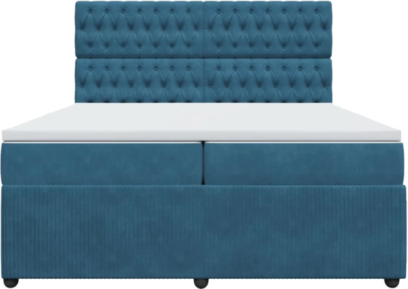 vidaXL Κρεβάτι Boxspring με Στρώμα Σκούρο Μπλε 200x200 εκ. Βελούδινο