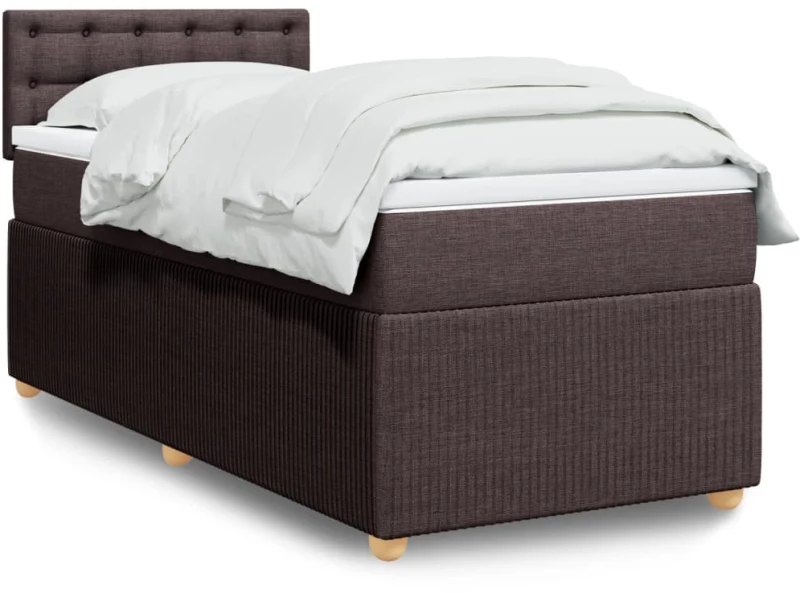 vidaXL Κρεβάτι Boxspring με Στρώμα Σκούρο Καφέ 90x190 εκ. Υφασμάτινο