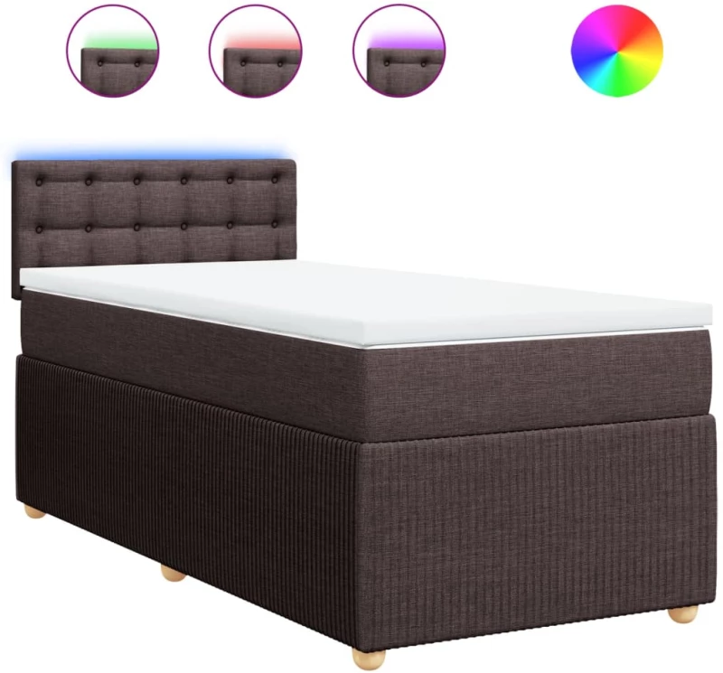 vidaXL Κρεβάτι Boxspring με Στρώμα Σκούρο Καφέ 90x190 εκ. Υφασμάτινο