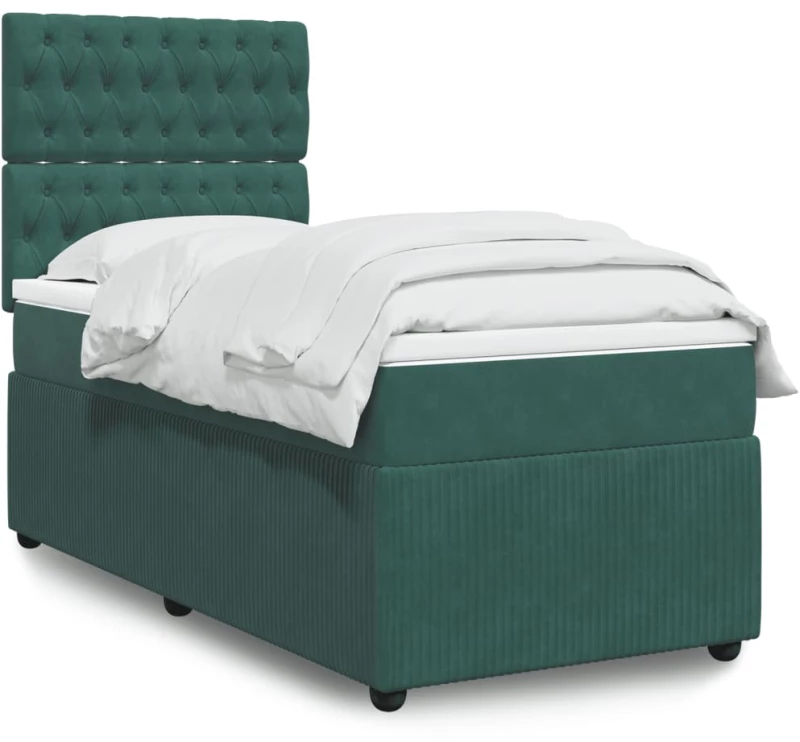 vidaXL Κρεβάτι Boxspring με Στρώμα Σκούρο Πράσινο 100x200εκ. Βελούδινο