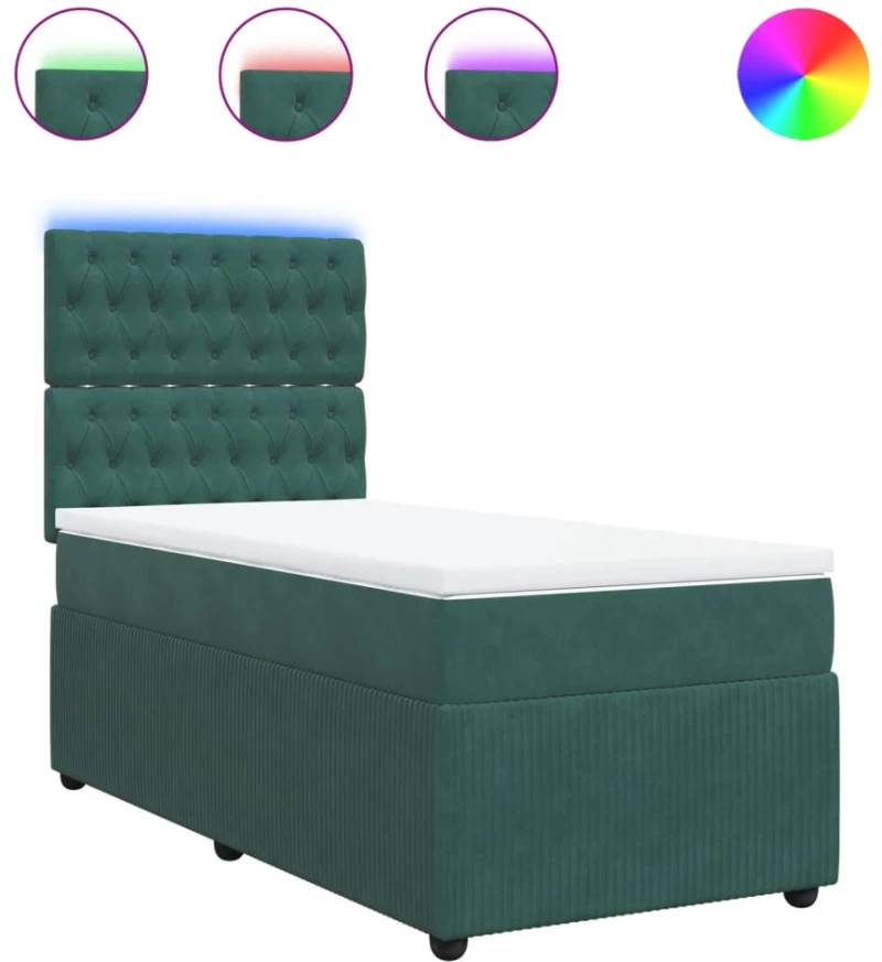 vidaXL Κρεβάτι Boxspring με Στρώμα Σκούρο Πράσινο 100x200εκ. Βελούδινο