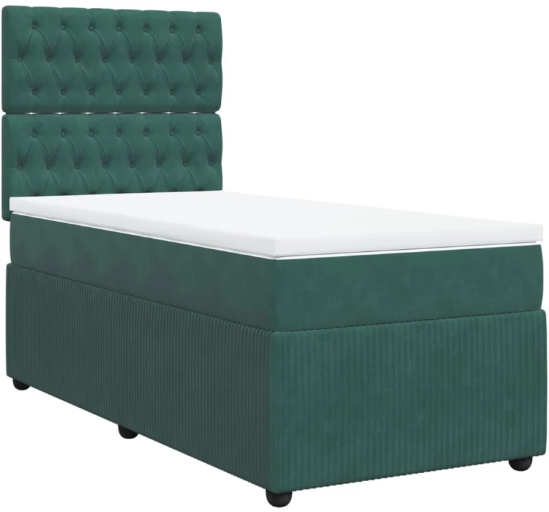 vidaXL Κρεβάτι Boxspring με Στρώμα Σκούρο Πράσινο 100x200εκ. Βελούδινο