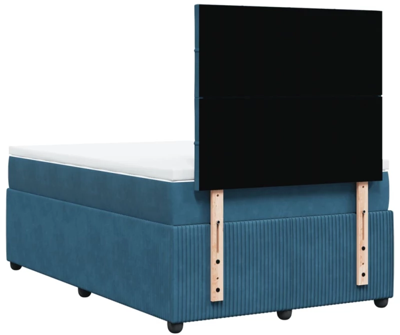 vidaXL Κρεβάτι Boxspring με Στρώμα Σκούρο Μπλε 120x190 εκ. Βελούδινο